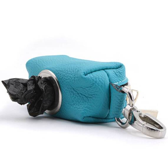 Kotbeutelspender aus Leder ‘Zamperl' türkis