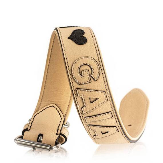 Personalisiertes Halsband aus Leder biscuit, Schriftfarbe frei wählbar