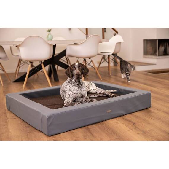Orthopädisches Hundebett • Loden mit Kunstleder • grau