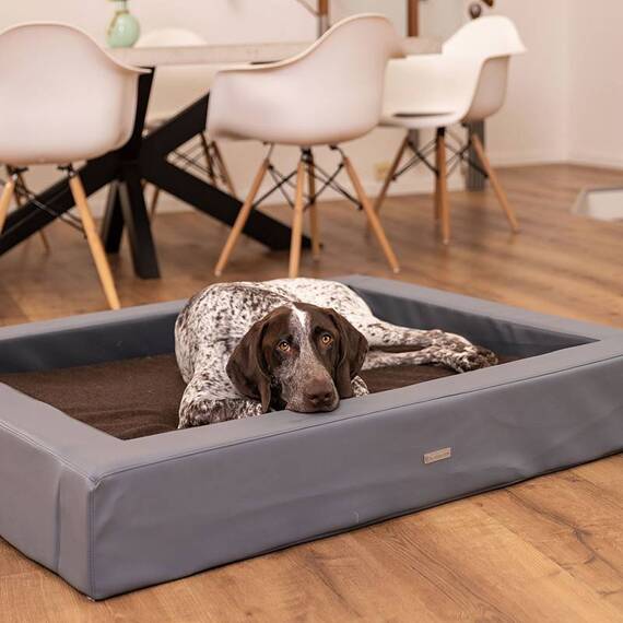 Orthopädisches Hundebett • Loden mit Kunstleder • grau