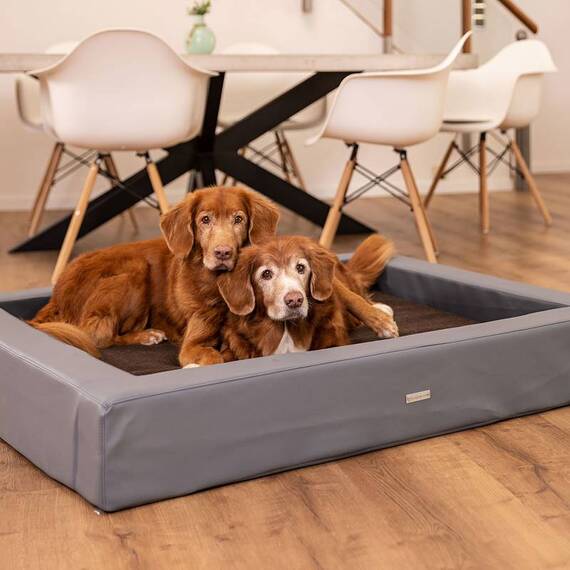 Orthopädisches Hundebett • Loden mit Kunstleder • grau