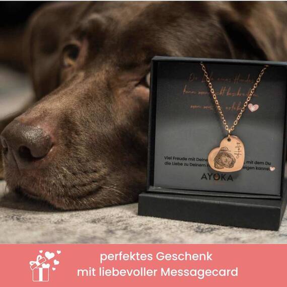 Halskette 'Herz' mit graviertem Hundeportrait nach Foto • gold