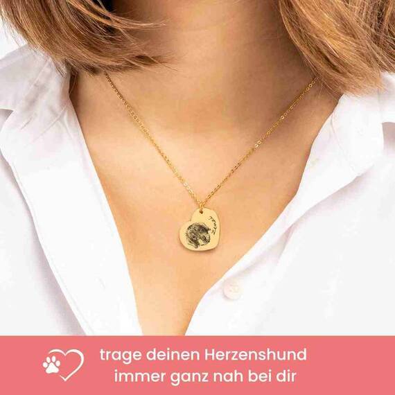 Halskette 'Herz' mit graviertem Hundeportrait nach Foto • gold