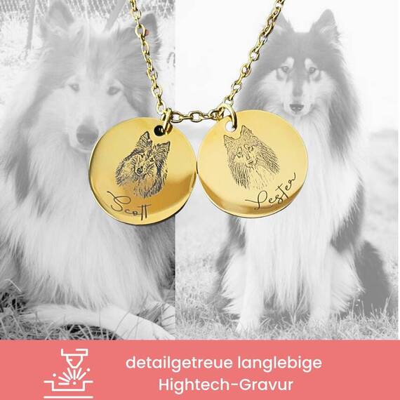 Halskette • zwei Anhänger mit Hundeportraits nach Foto • silber