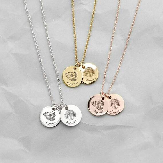 Halskette • zwei Anhänger mit Hundeportraits nach Foto • silber