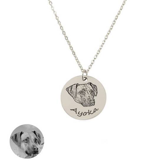 Halskette mit graviertem Hundeportrait nach Foto • silber