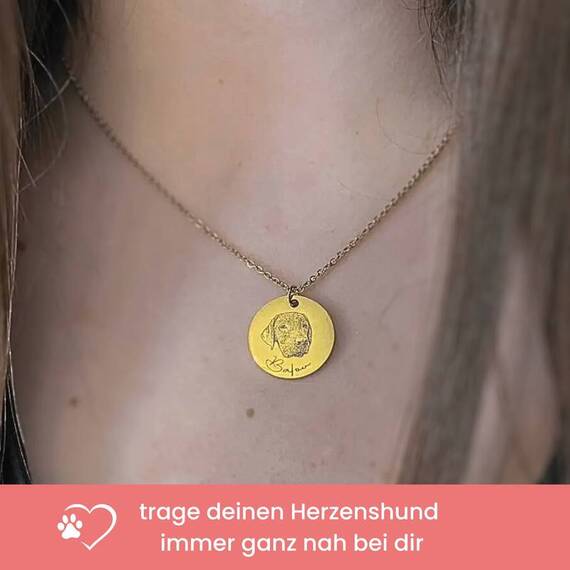 Halskette mit graviertem Hundeportrait nach Foto • roségold