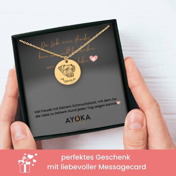 Halskette mit graviertem Hundeportrait nach Foto • silber
