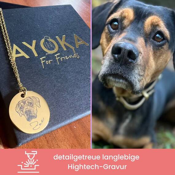 Halskette mit graviertem Hundeportrait nach Foto • silber