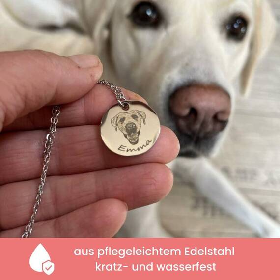 Halskette mit graviertem Hundeportrait nach Foto • roségold