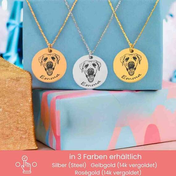 Halskette mit graviertem Hundeportrait nach Foto • gold