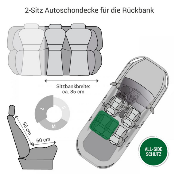 Hunde Autodecke für die Rückbank • 2 Sitze • schwarz