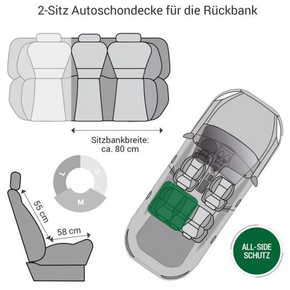 Hunde Autodecke für die Rückbank • 2 Sitze • grau