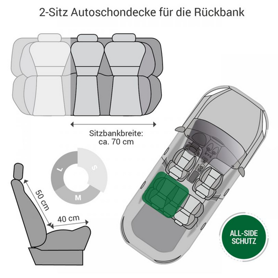 Hunde Autodecke für die Rückbank • 2 Sitze • grau