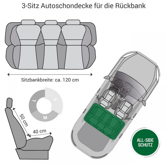 Hunde Autodecke für die Rückbank • 3 Sitze • schwarz
