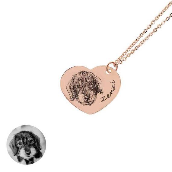 Halskette 'Herz' mit graviertem Hundeportrait nach Foto • roségold
