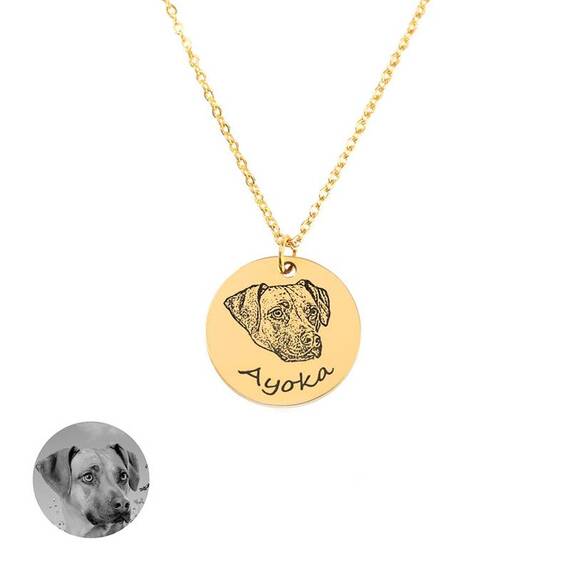 Halskette mit graviertem Hundeportrait nach Foto • gold