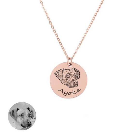 Halskette mit graviertem Hundeportrait nach Foto • roségold
