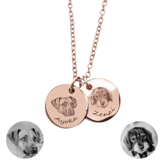 Halskette • zwei Anhänger mit Hundeportraits nach Foto • roségold