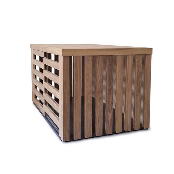 Sitzbank-Hundebox mit Schiebetür • Eiche Massivholz