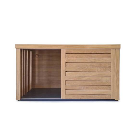 Sitzbank-Hundebox mit Schiebetür • Eiche Massivholz