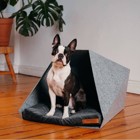 Hundehöhle Filz hellgrau • PETpocket • Einlegekissen nach Wahl