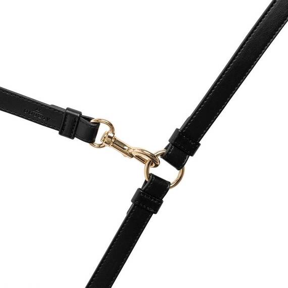 Vegane Hundeleine aus Apfelleder, schwarz • Kombileine CLASSY COAL GOLD