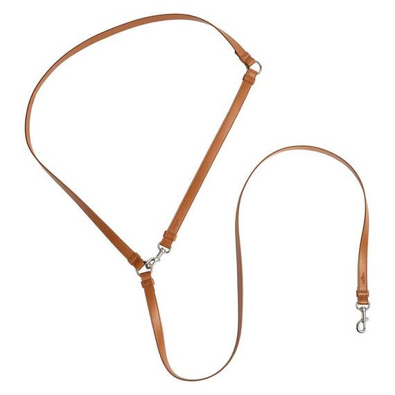 Vegane Hundeleine aus Apfelleder, braun • Kombileine CLASSY COGNAC SILVER