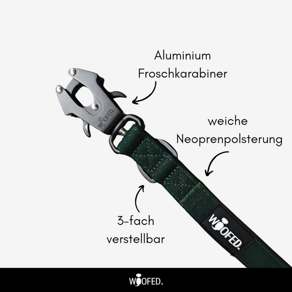 Sicherheits-Hundeleine mit Tactical Karabiner • dreifach verstellbar • dunkelgrün