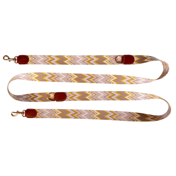 Verstellbare Hundeleine aus Baumwolle und Apfelleder, 240cm • Chevron Citron