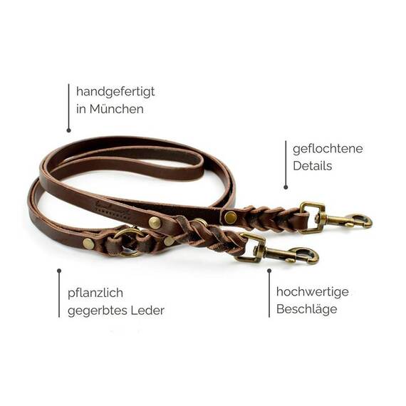Verstellbare Hundeleine • Leder dunkelbraun