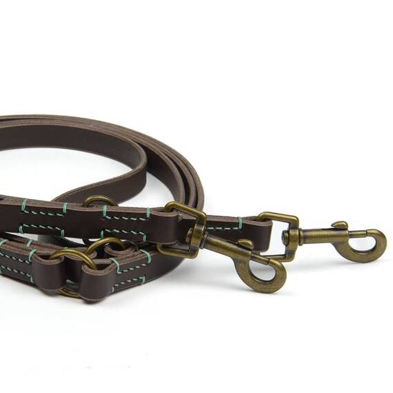 Verstellbare Hundeleine mit Sattlernaht • Leder dunkelbraun