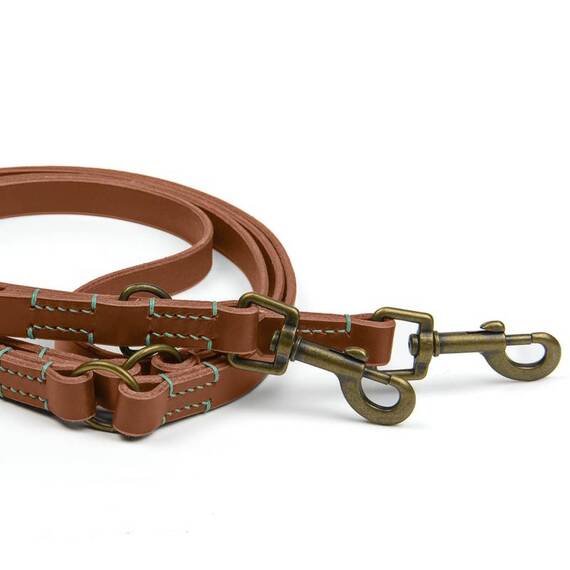 Verstellbare Hundeleine mit Sattlernaht • Leder braun