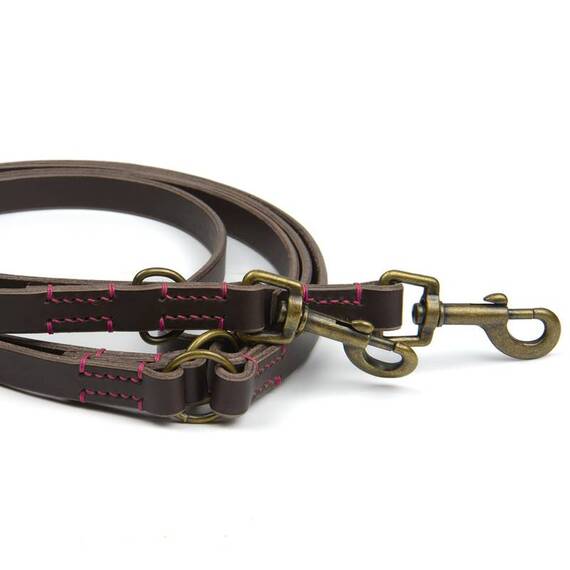 Verstellbare Hundeleine mit Sattlernaht • Leder dunkelbraun