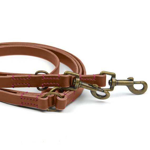 Verstellbare Hundeleine mit Sattlernaht • Leder braun