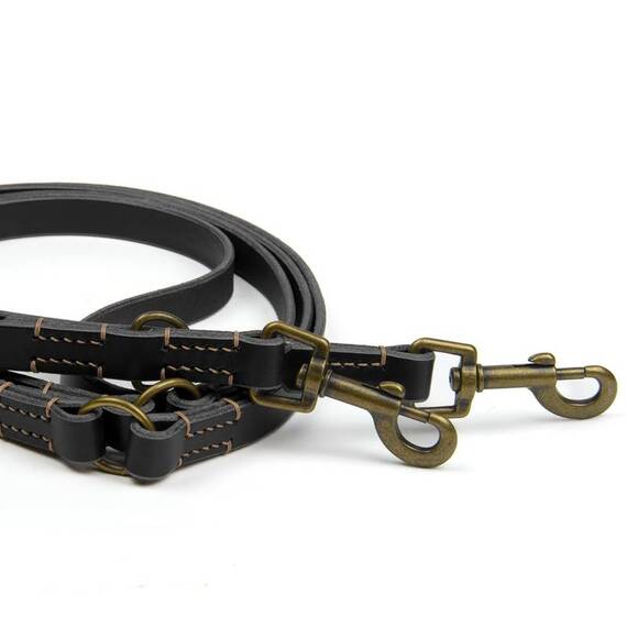 Verstellbare Hundeleine mit Sattlernaht • Leder schwarz