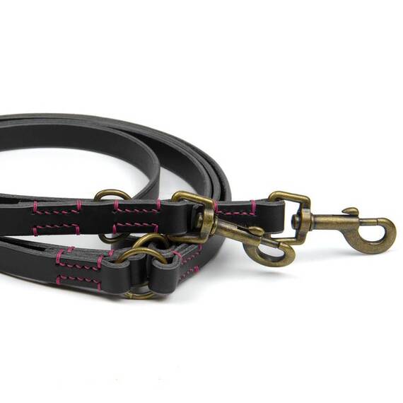 Verstellbare Hundeleine mit Sattlernaht • Leder schwarz