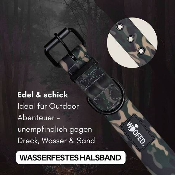 Wasserfestes Hundehalsband, verstellbar • WOOFLEX® Classic Woodland Camo