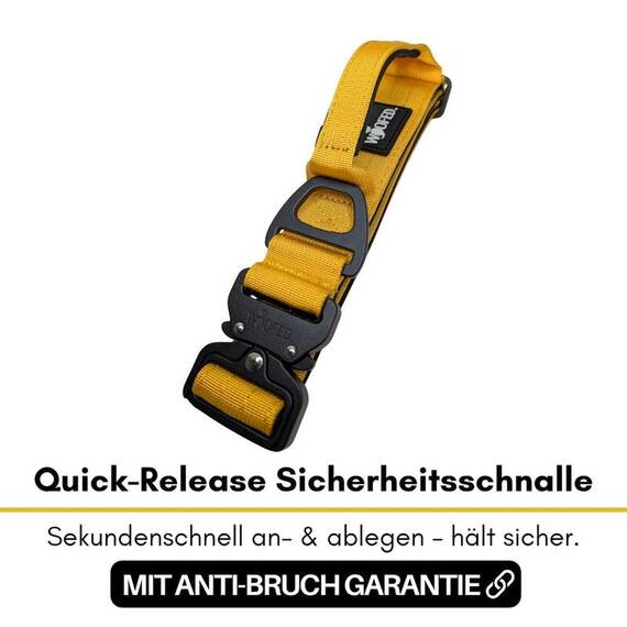Sicherheits-Hundehalsband mit Griff + Tactical Karabiner • Sunset Yellow