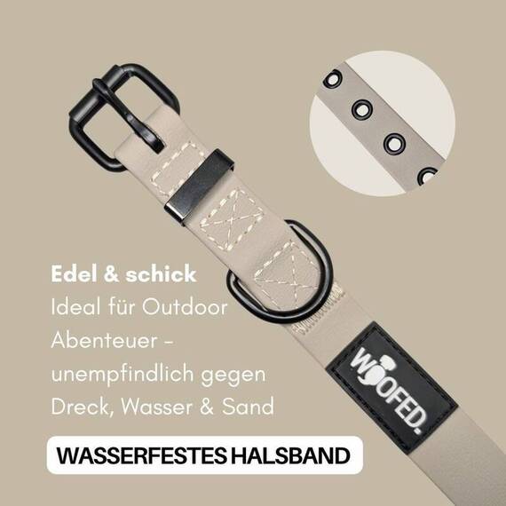Wasserfestes Hundehalsband, verstellbar • WOOFLEX® Classic Desert Sand