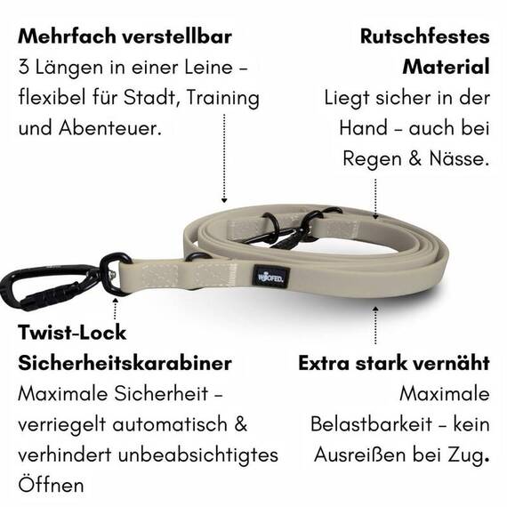 Wasserfeste Hundeleine, verstellbar • WOOFLEX® Pro Desert Sand