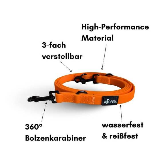 Wasserfeste Hundeleine, verstellbar • WOOFLEX® Classic Sunset Orange