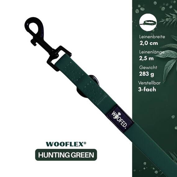 Wasserfeste Hundeleine, verstellbar • WOOFLEX® Classic Hunting Green