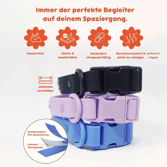 Wasserfestes Hundehalsband, verstellbar ☆ flieder