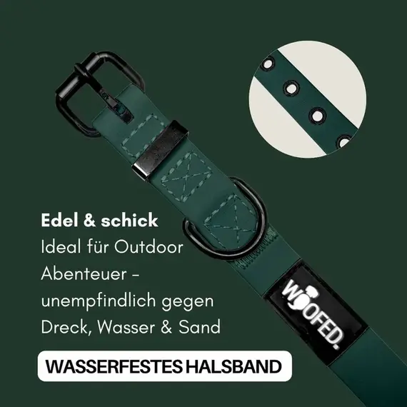 Wasserfestes Hundehalsband, verstellbar • WOOFLEX® Classic Hunting Green