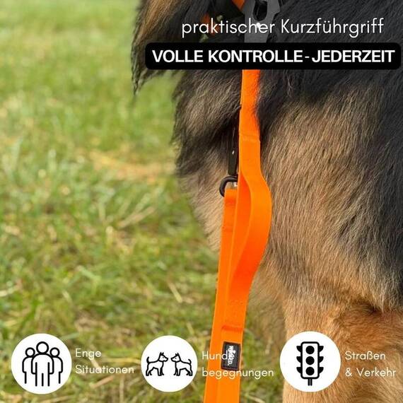 Wasserfeste Hundeleine, verstellbar • WOOFLEX® Tactical Sunset Orange
