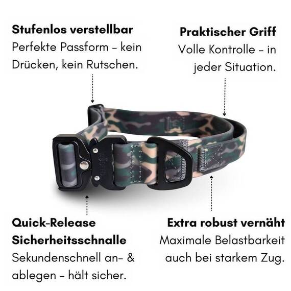 Wasserfestes Hundehalsband mit Griff • WOOFLEX® Tactical Woodland Camo
