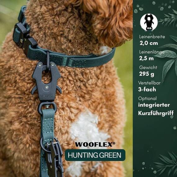 Wasserfeste Hundeleine, verstellbar • WOOFLEX® Tactical Hunting Green