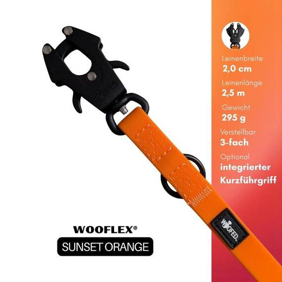 Wasserfeste Hundeleine, verstellbar • WOOFLEX® Tactical Sunset Orange