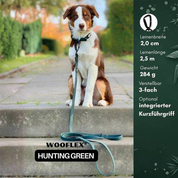 Wasserfeste Hundeleine, verstellbar • WOOFLEX® Pro Hunting Green